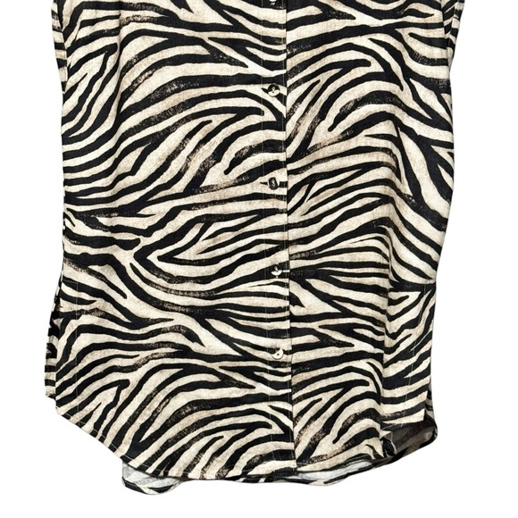 Joie Linen Blend Zebra Animal Print Sleeveless Button Front Shirt Size Small - Picture 3 of 9